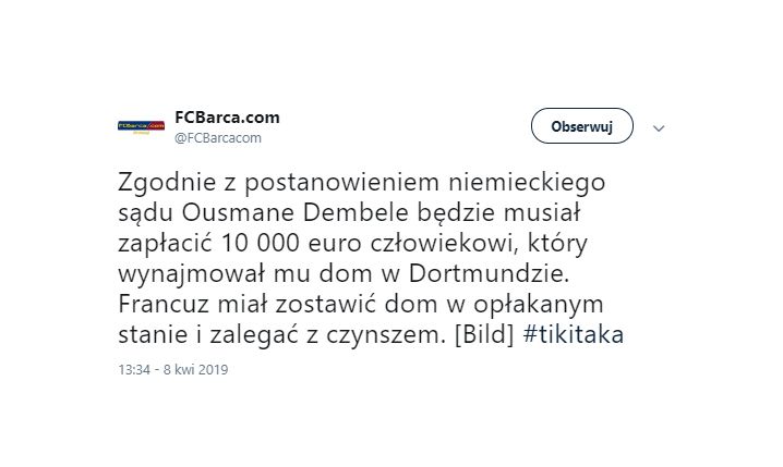 Ousmane Dembele będzie musiał zapłacić karę!